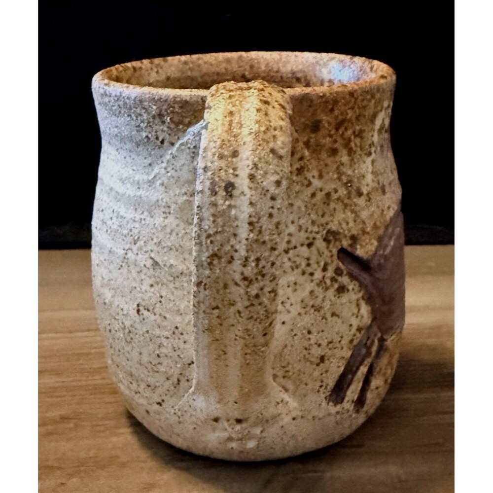 Vintage Hand Thrown Studio Art Pottery Petroglyph Coffee Cup Mug 10 Oz. Signed - Picture 4 of 12